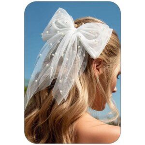 Bridal Hair Bow Clip with Pearls for Wedding Party Accessory
